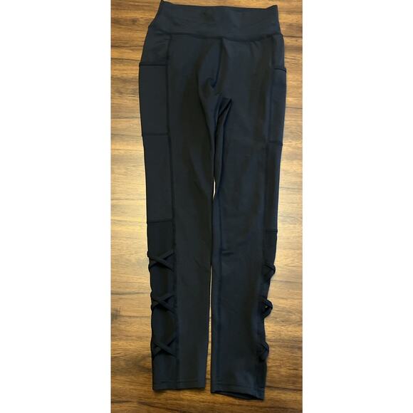 POP Fit Leggings Womens Sz S Black W/ Pockets & Mesh Calf Panel Athleisure Gym - Picture 4 of 10